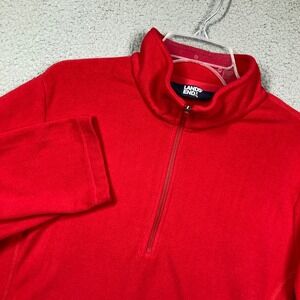 Lands' End Fleece Pullover Women 2X Red Quarter Zip Mock Neck Long Sleeve FLAW